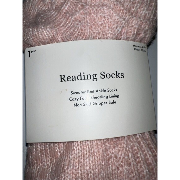 Pink Reading slipper socks Sweater Knit Ankle Faux Shearling Lining Non Skid NWT - Picture 3 of 8